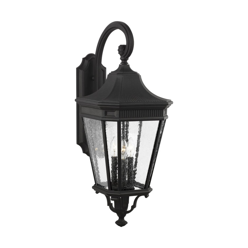 Cotswold Lane 12" 3-Light Seeded Glass Outdoor Wall Lantern in Black