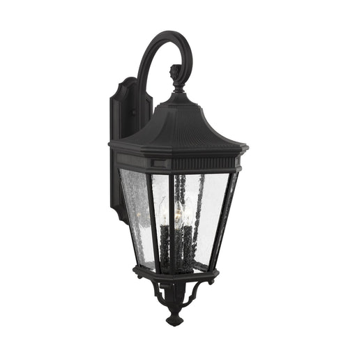 Cotswold Lane 12" 3-Light Seeded Glass Outdoor Wall Lantern in Black