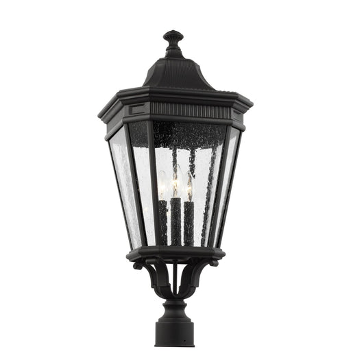 Cotswold Lane 12" 3-Light Seeded Glass Outdoor Post Light in Black