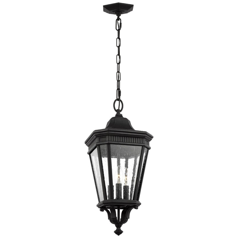 Cotswold Lane 9.5" 3-Light Seeded Glass Outdoor Lantern Pendant in Black