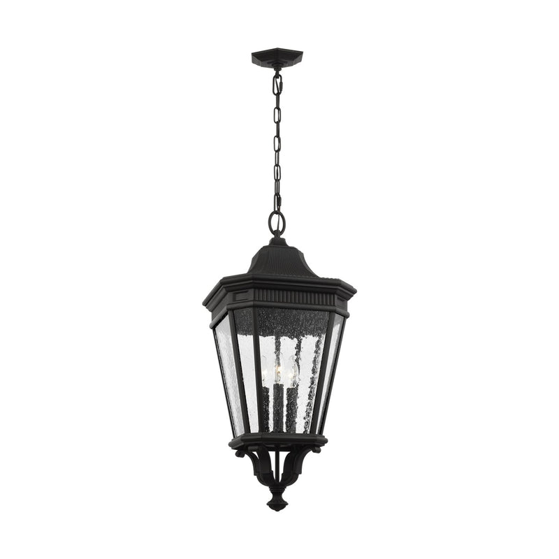 Cotswold Lane 12" 3-Light Seeded Glass Outdoor Lantern Pendant in Black