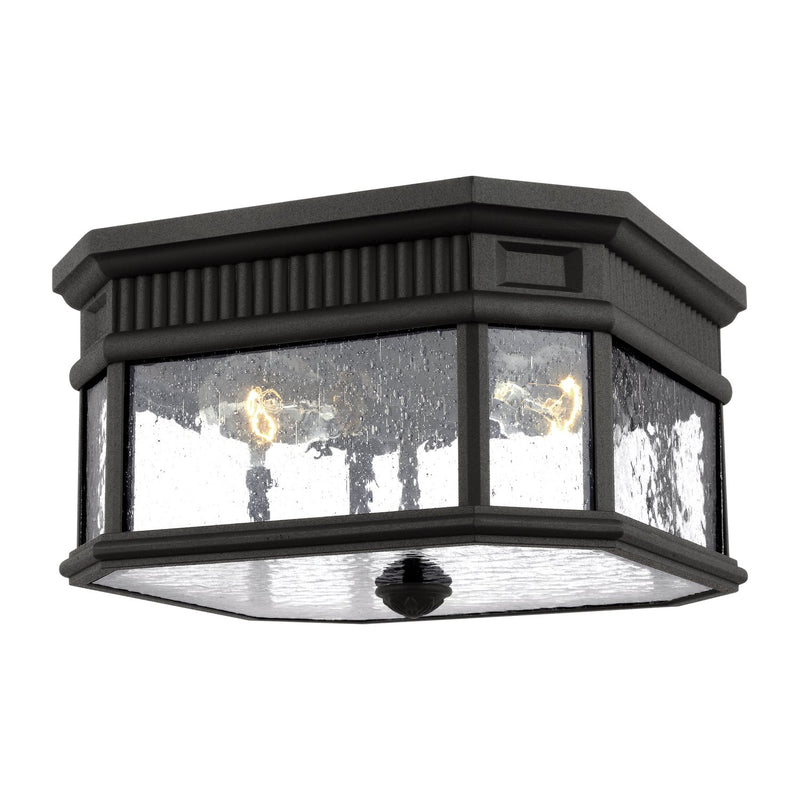 Cotswold Lane 2-Light Seeded Glass Outdoor Flush Mount in Black