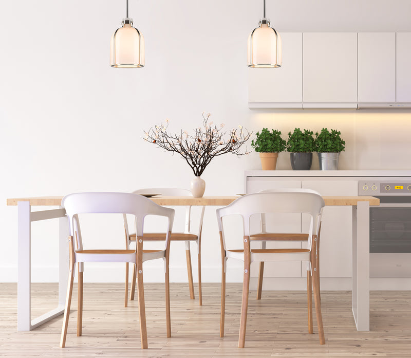 Pearson 1 Light Pendant, 13-13.5" Tall in Brushed Nickel in a room setting