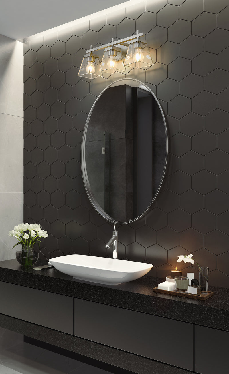 Lauren 3 Light 22" Vanity in Brushed Nickel in a room setting