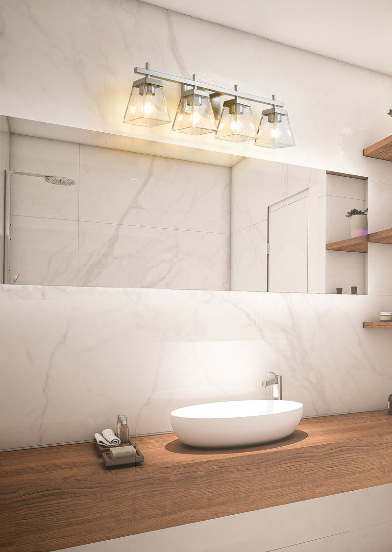 Lauren 4 Light 30.5" Vanity in Brushed Nickel in a room setting