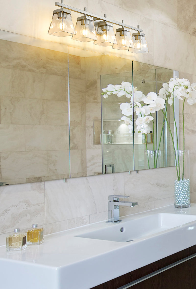 Lauren 5 Light 39" Vanity in Brushed Nickel in a room setting