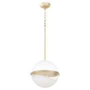 12" Milk Glass Sphere Pendant in Studio White / Aged Brass