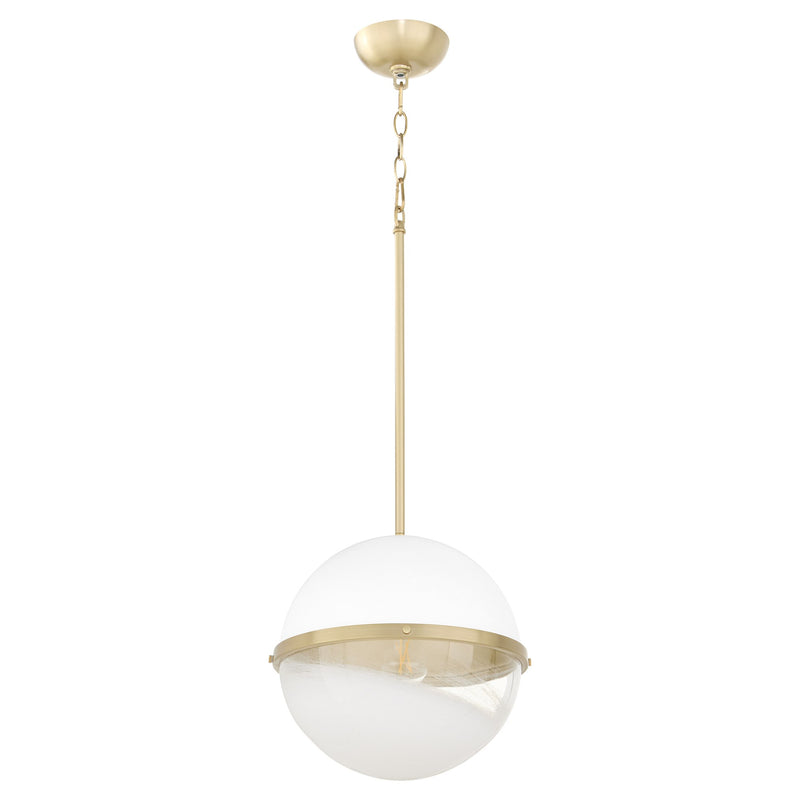 12" Milk Glass Sphere Pendant in Studio White / Aged Brass