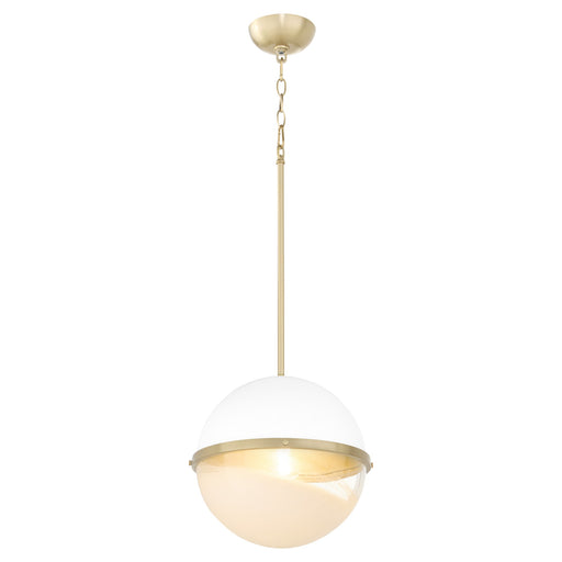 12" Milk Glass Sphere Pendant in Studio White / Aged Brass