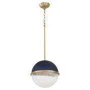 12" Milk Glass Sphere Pendant in Blue / Aged Brass