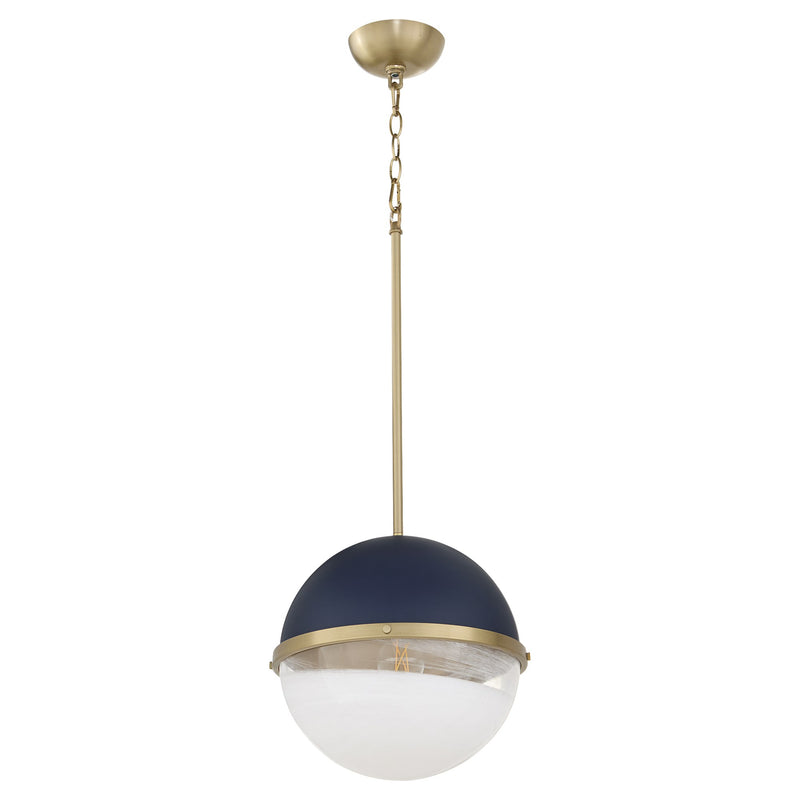 12" Milk Glass Sphere Pendant in Blue / Aged Brass