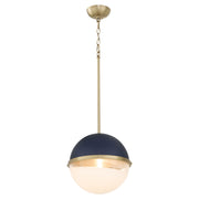 12" Milk Glass Sphere Pendant in Blue / Aged Brass