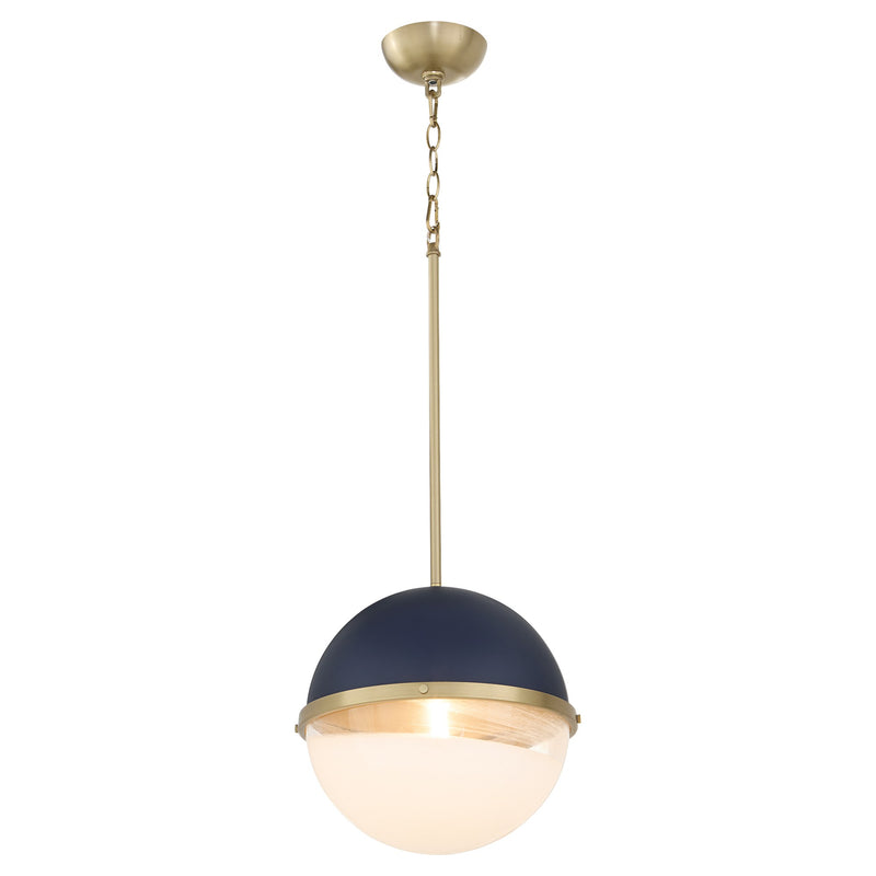 12" Milk Glass Sphere Pendant in Blue / Aged Brass