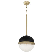 12" Milk Glass Sphere Pendant in Textured Black / Aged Brass