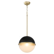 12" Milk Glass Sphere Pendant in Textured Black / Aged Brass