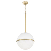 14" Milk Glass Sphere Pendant in Studio White / Aged Brass