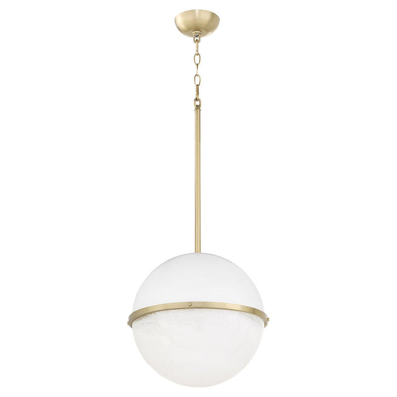 14" Milk Glass Sphere Pendant in Studio White / Aged Brass