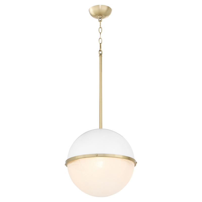 14" Milk Glass Sphere Pendant in Studio White / Aged Brass