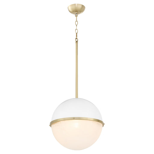 14" Milk Glass Sphere Pendant in Studio White / Aged Brass