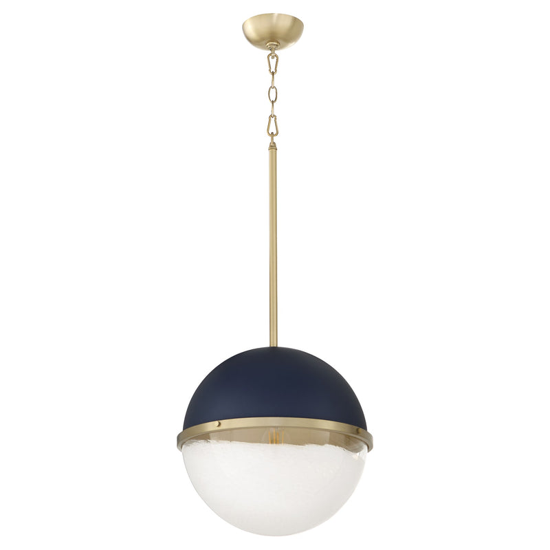 14" Milk Glass Sphere Pendant in Blue / Aged Brass