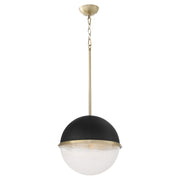 14" Milk Glass Sphere Pendant in Textured Black / Aged Brass
