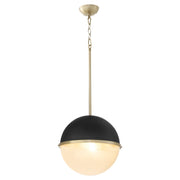 14" Milk Glass Sphere Pendant in Textured Black / Aged Brass