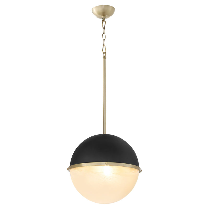 14" Milk Glass Sphere Pendant in Textured Black / Aged Brass