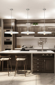 Paloma 1 Light 24" Pendant in Brushed Nickel in a room setting