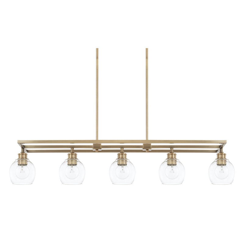 Mid Century 5-Light Linear Chandelier in Aged Brass
