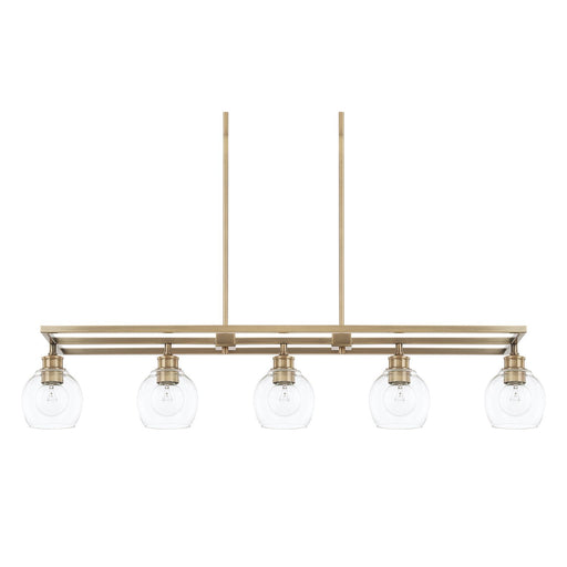 Mid Century 5-Light Linear Chandelier in Aged Brass
