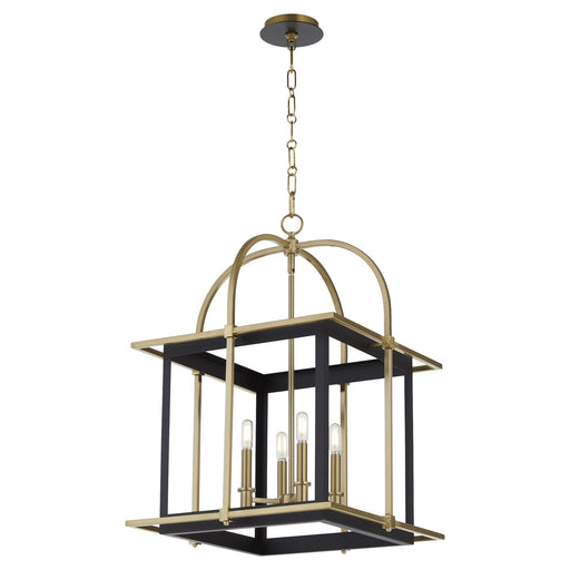 Moritz 4 Light Lantern Pendant in Matte Black / Aged Brass
