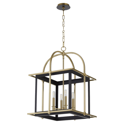 Moritz 4 Light Lantern Pendant in Matte Black / Aged Brass