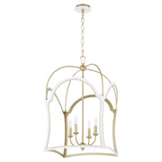 Tiffany 4 Light Lantern Pendant in Studio White / Aged Brass