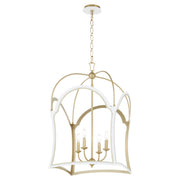 Tiffany 4 Light Lantern Pendant in Studio White / Aged Brass