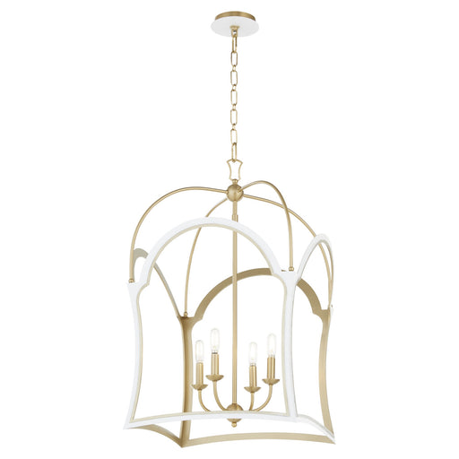 Tiffany 4 Light Lantern Pendant in Studio White / Aged Brass