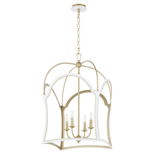 Tiffany 4 Light Lantern Pendant in Studio White / Aged Brass
