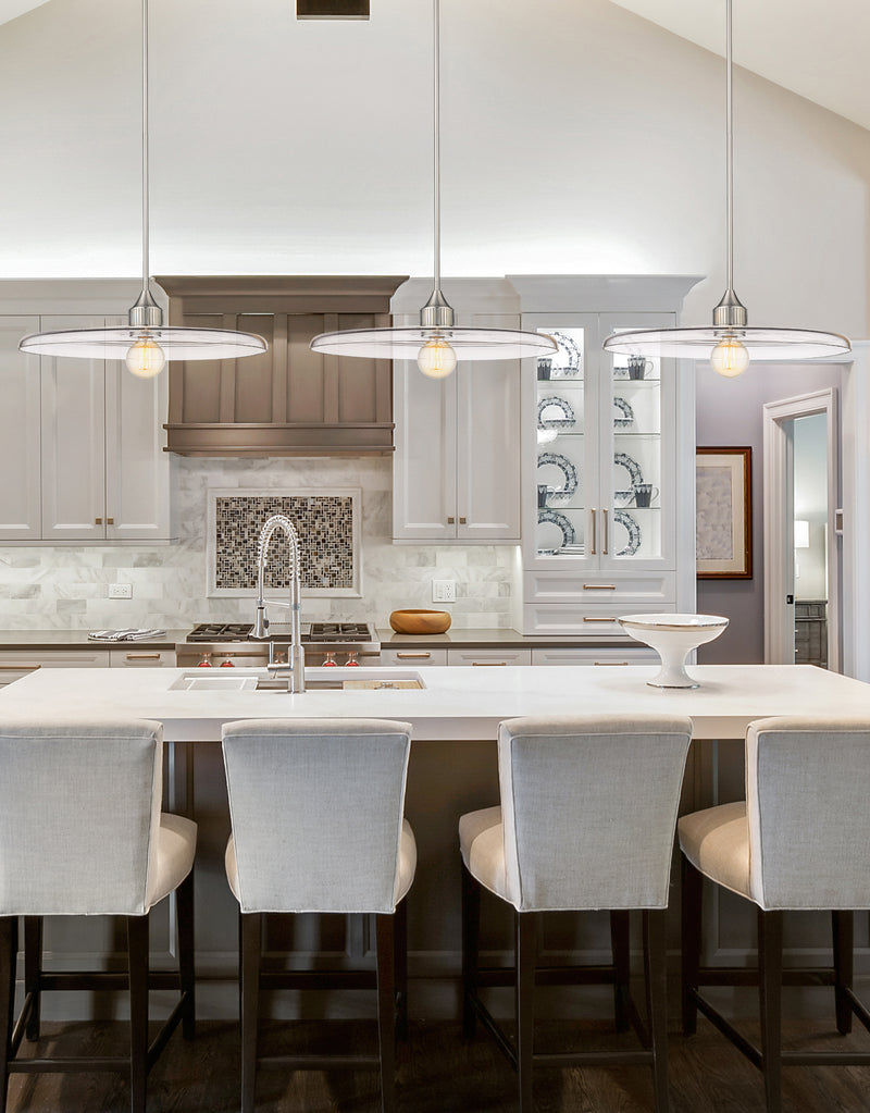 Paloma 1 Light 24" Pendant in Brushed Nickel in a room setting