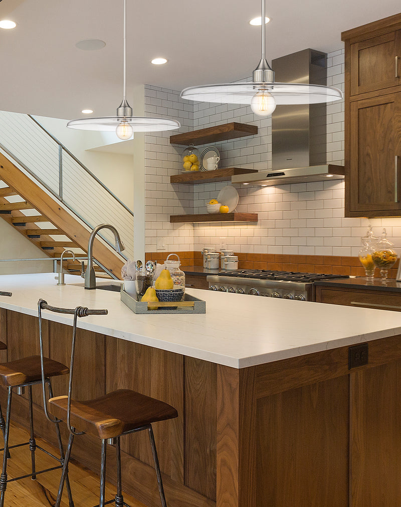 Paloma 1 Light 24" Pendant in Brushed Nickel in a room setting