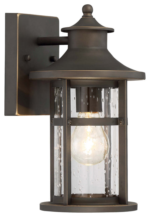 Highland Ridge 1-Light Outdoor Wall Lamp in Oil Rubbed Bronze with Gold High & Seedy Glass