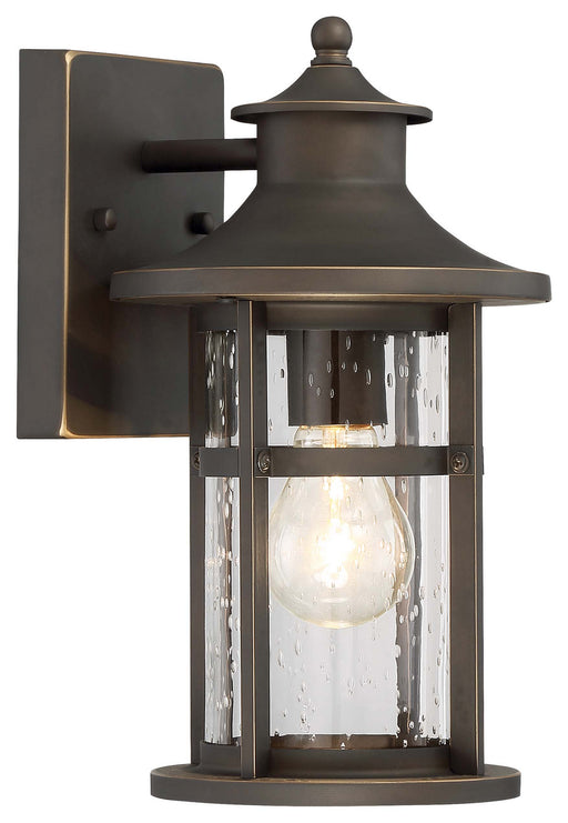 Highland Ridge 1-Light Outdoor Wall Lamp in Oil Rubbed Bronze with Gold High & Seedy Glass