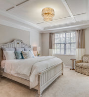 Dealey 5 Light 15" Flush Mount in Heirloom Brass in a room setting