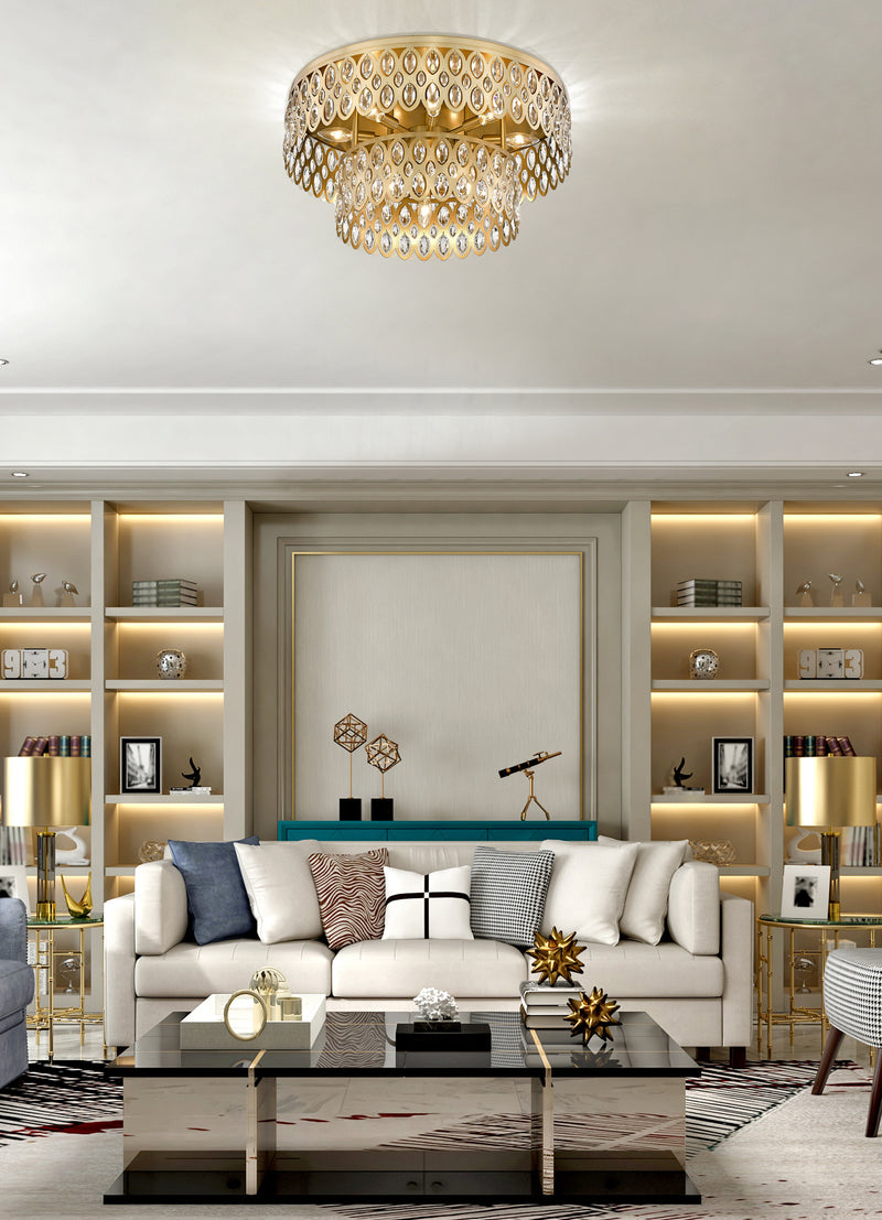 Dealey 12 Light 24" Flush Mount in Heirloom Brass in a room setting