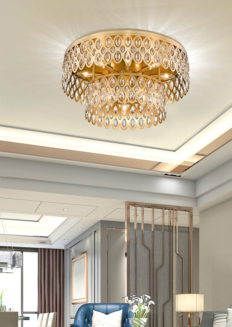 Dealey 12 Light 24" Flush Mount in Heirloom Brass in a room setting
