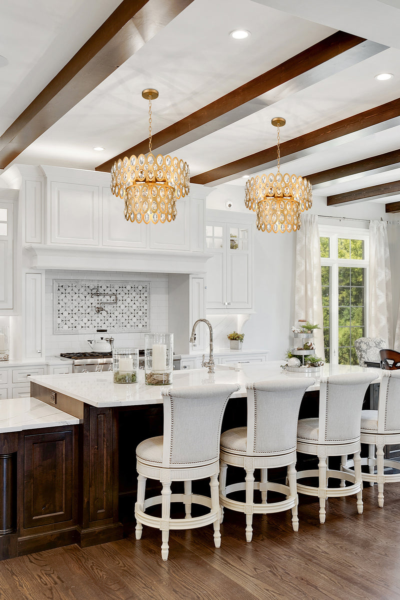 Dealey 5 Light 15.75" Pendant in Heirloom Brass in a room setting