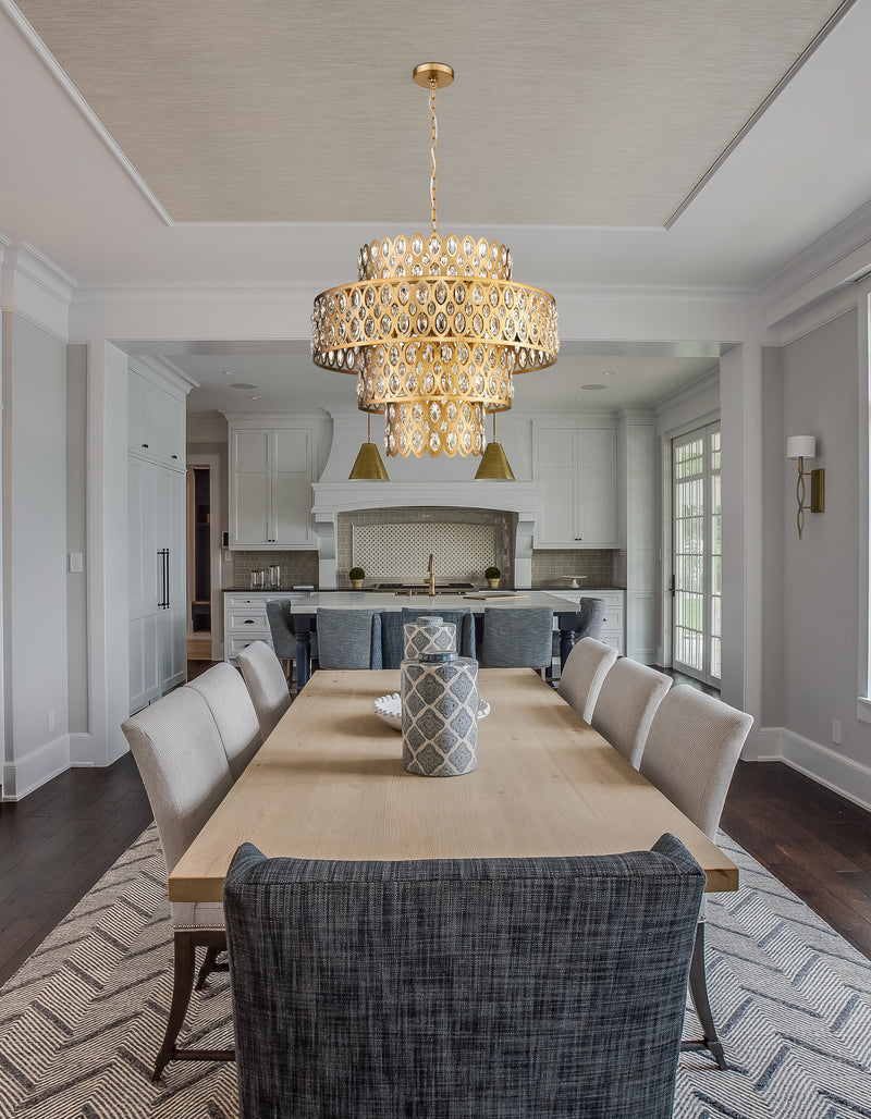 Dealey 13 Light 25.75" Pendant in Heirloom Brass in a room setting