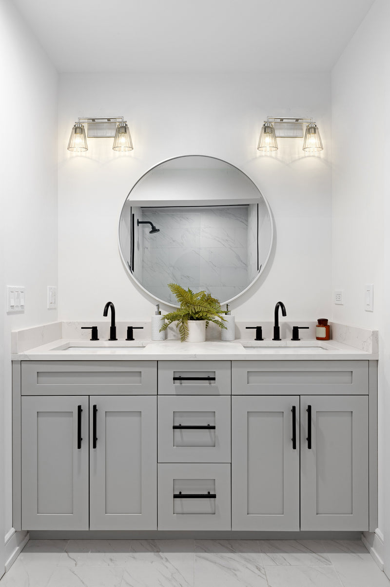 Lyna 2 Light 16" Vanity in Brushed Nickel in a room setting