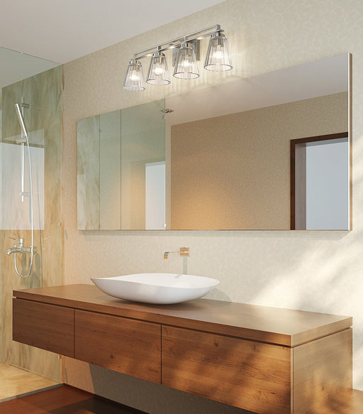 Lyna 4 Light 30.5" Vanity in Brushed Nickel in a room setting