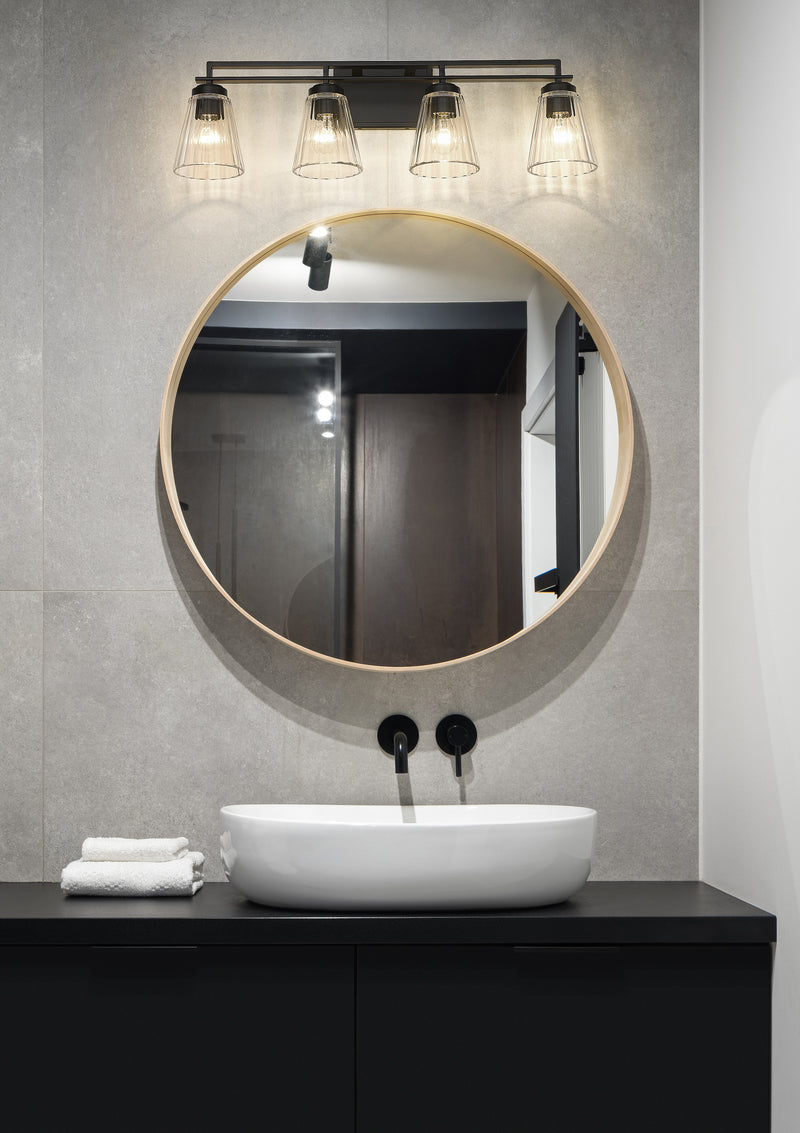 Lyna 4 Light 30.5" Vanity in Matte Black in a room setting