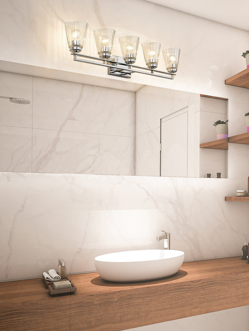 Lyna 5 Light 38.75" Vanity in Chrome in a room setting