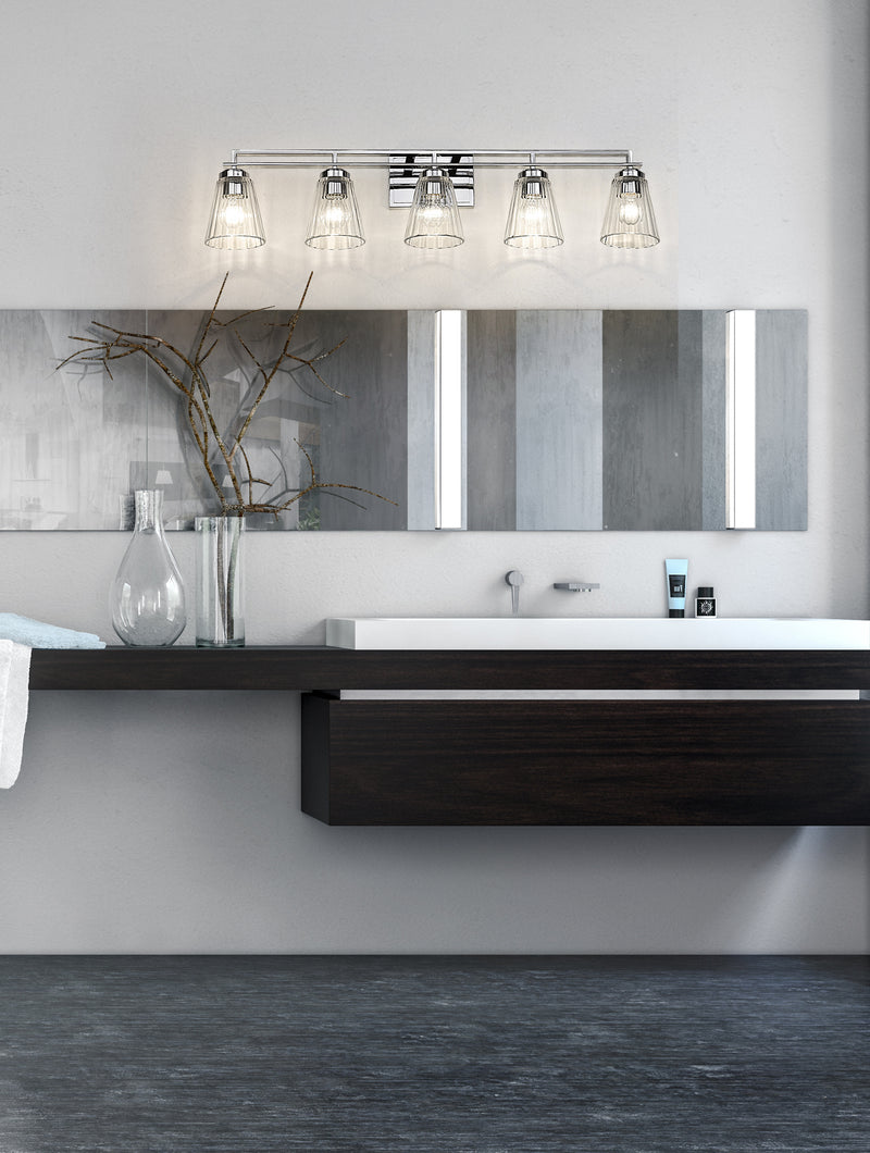Lyna 5 Light 38.75" Vanity in Chrome in a room setting